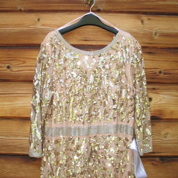 Mac Duggal Womens Plus Size Beaded Sequin 3/4 Sleeve Gown Rose Gold 4857 - Picture 7 of 16